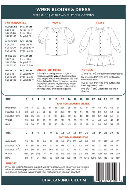 Wren Blouse/Mini - Dress Pattern - Chalk + Notch - Simplifi Fabric