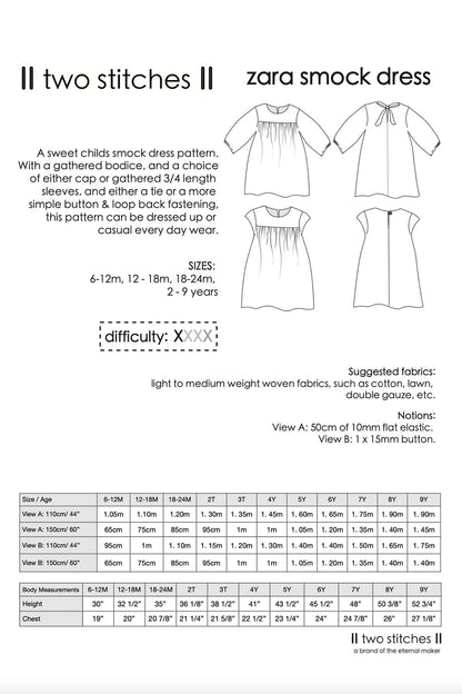 Zara Smock Dress - Kids Paper Sewing Pattern - Two Stitches Patterns - Simplifi Fabric