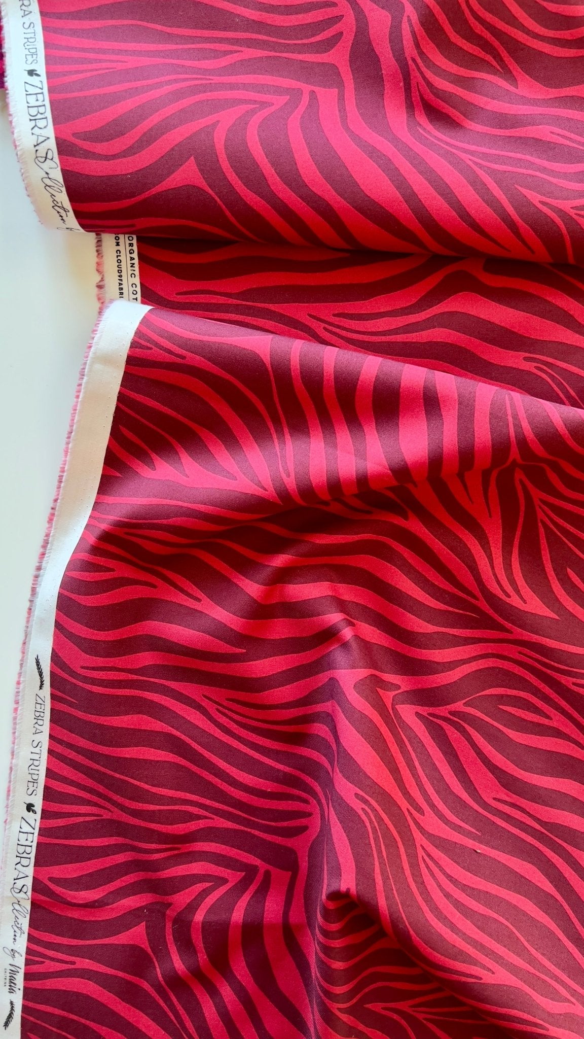 Zebra Stripes Red - Zebras - Maria Galybina - Cloud 9 Fabrics - Poplin - Simplifi Fabric