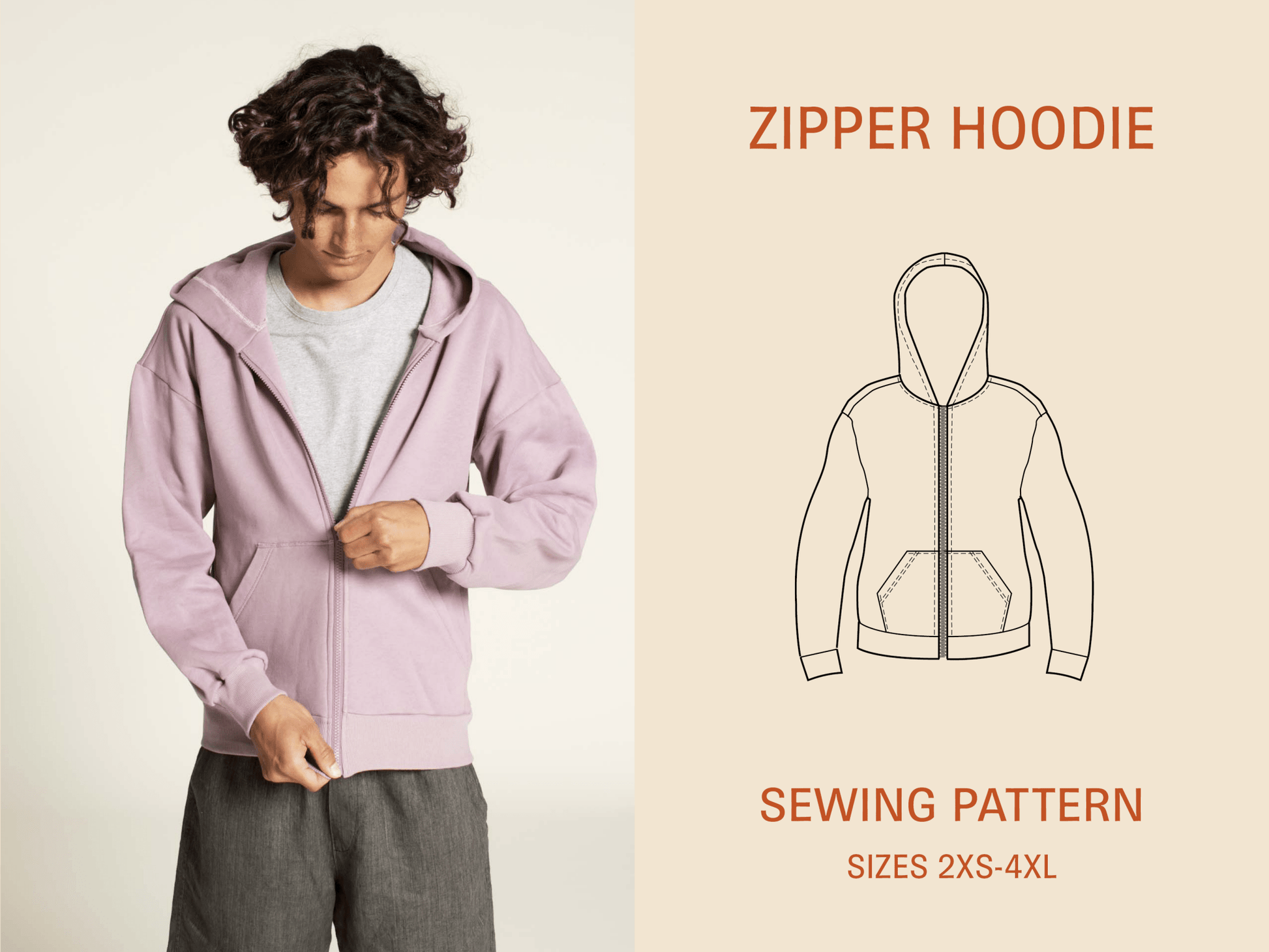 Zipper Hoodie Unisex Paper Pattern - Wardrobe by Me - Simplifi Fabric