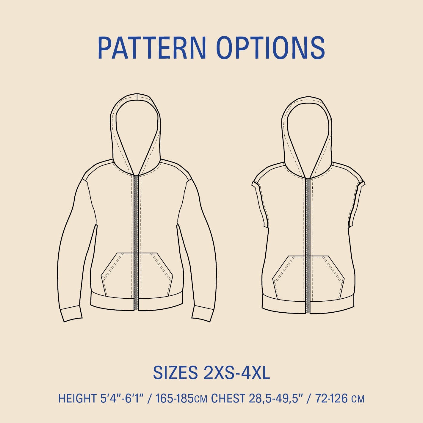 Zipper Hoodie Unisex Paper Pattern - Wardrobe by Me - Simplifi Fabric