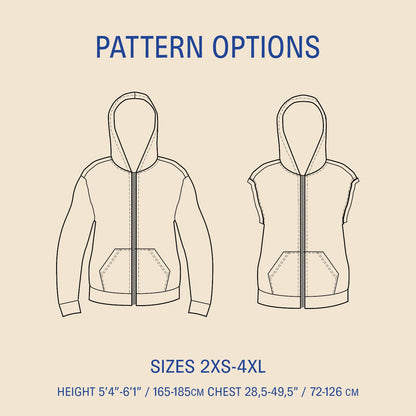 Zipper Hoodie Unisex Paper Pattern - Wardrobe by Me - Simplifi Fabric
