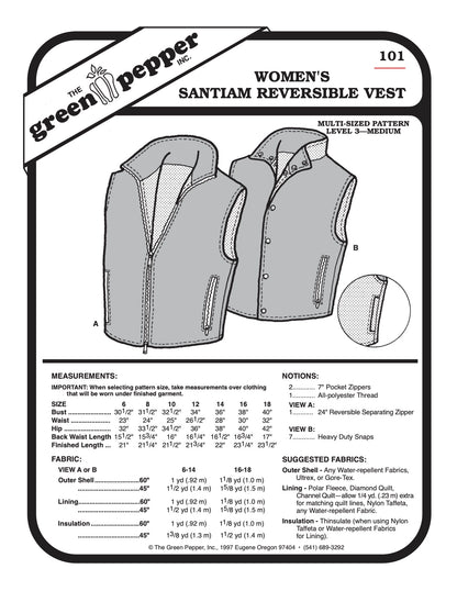 Women’s Santiam Reversible Vest Pattern - 101 - The Green Pepper Patterns