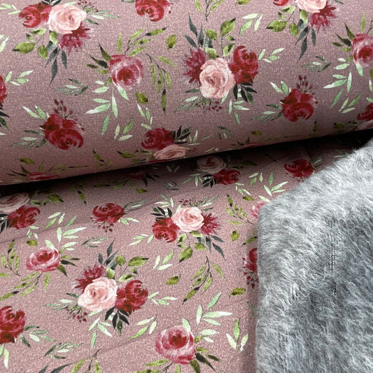 European Cotton Stretch Alpensweat - Romantic Roses - Oeko-Tex® - Rose