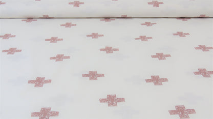 Crosses - Cotton Poplin - Oeko-Tex® - European Import - Ecru / Old Rose